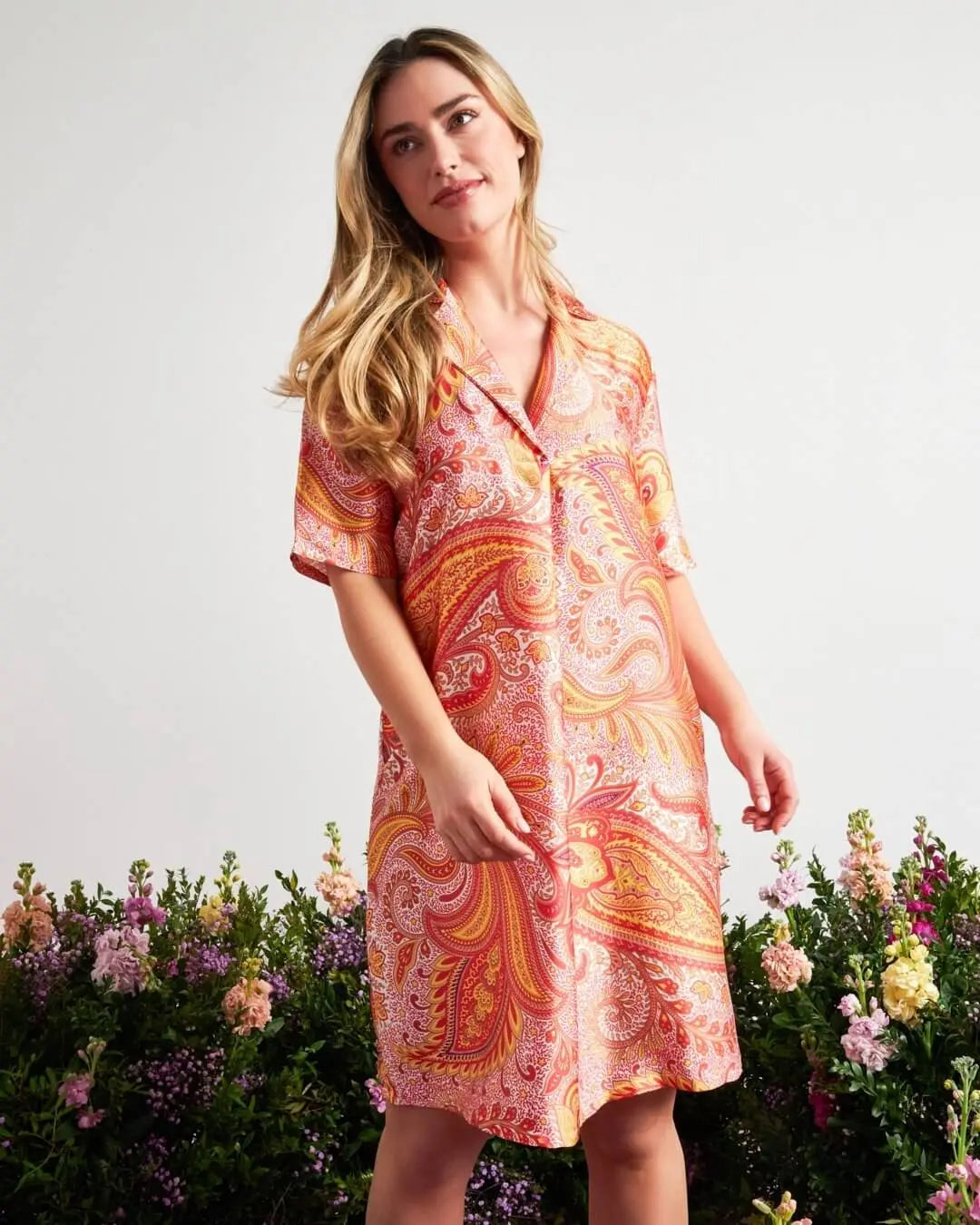 Abito chemisier in raso con fantasia cashmere e collo con revers PAPAVERO DORABELLA