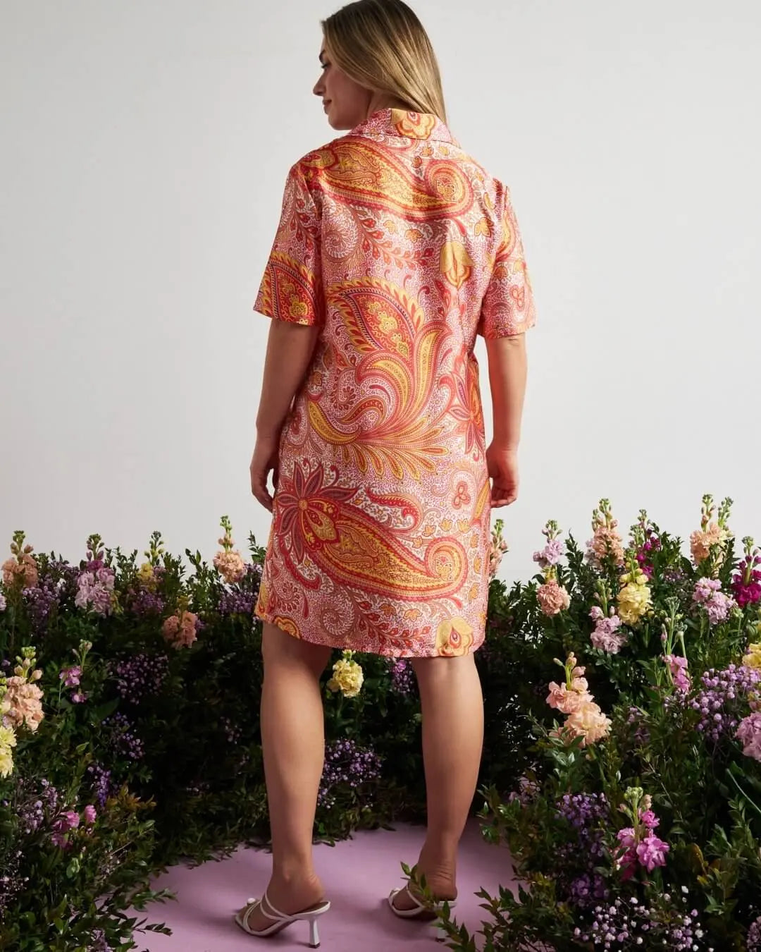 Abito chemisier in raso con fantasia cashmere e collo con revers PAPAVERO DORABELLA