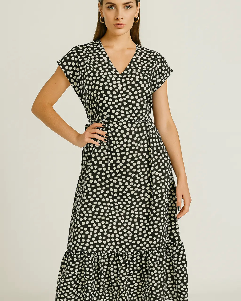 Abito con balze in viscosa stampato DORABELLA