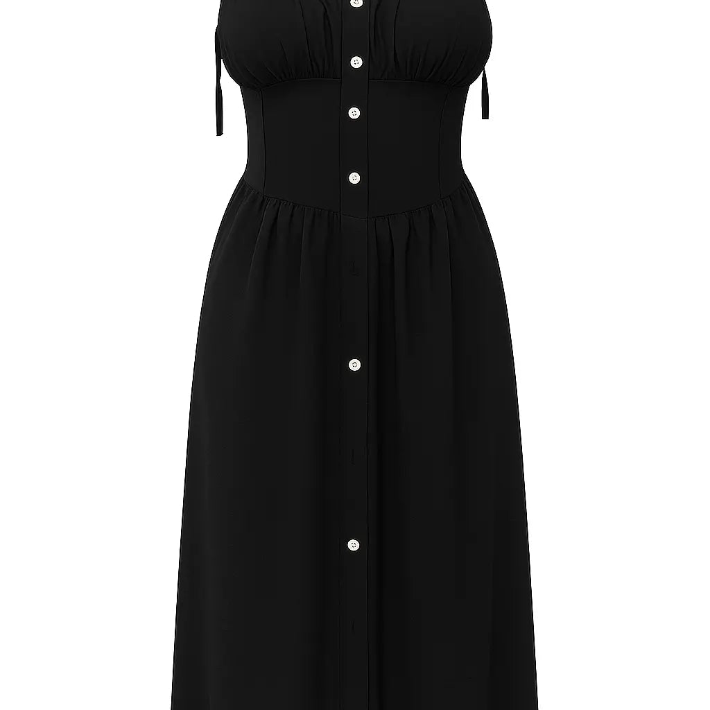 Abito con bretelline, bottoni frontali e corpino con coppette Unica by Dorabella Nero-Taglia-Unica-48-50-o-XL-XXL