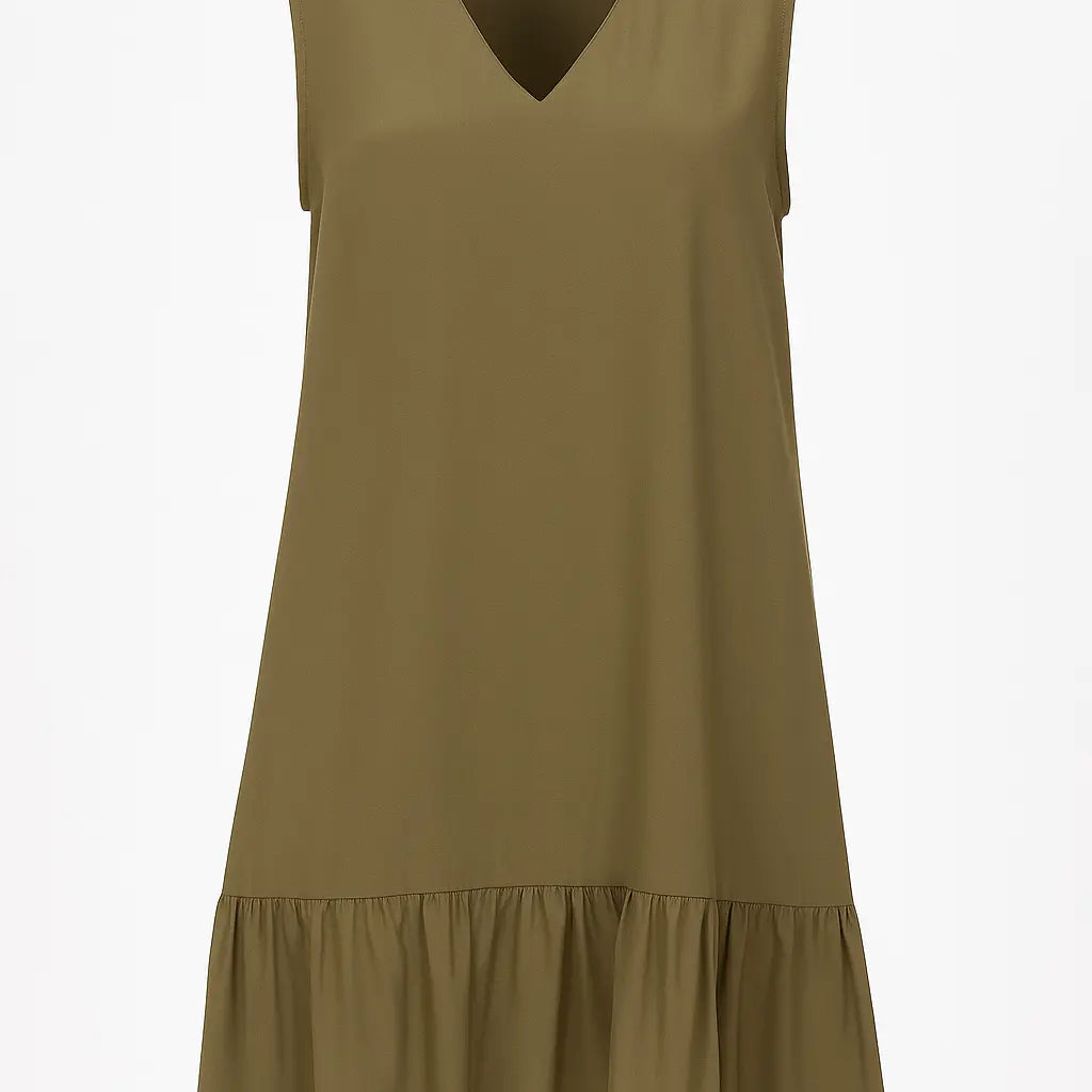 Abito con collo pistagna e balza sul fondo in viscosa DORABELLA Militare-XXL