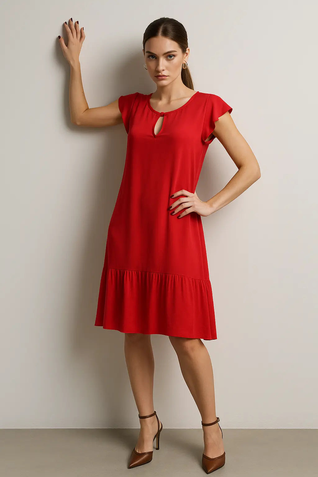 Abito con goccia, volant e balza sul fondo in viscosa DORABELLA