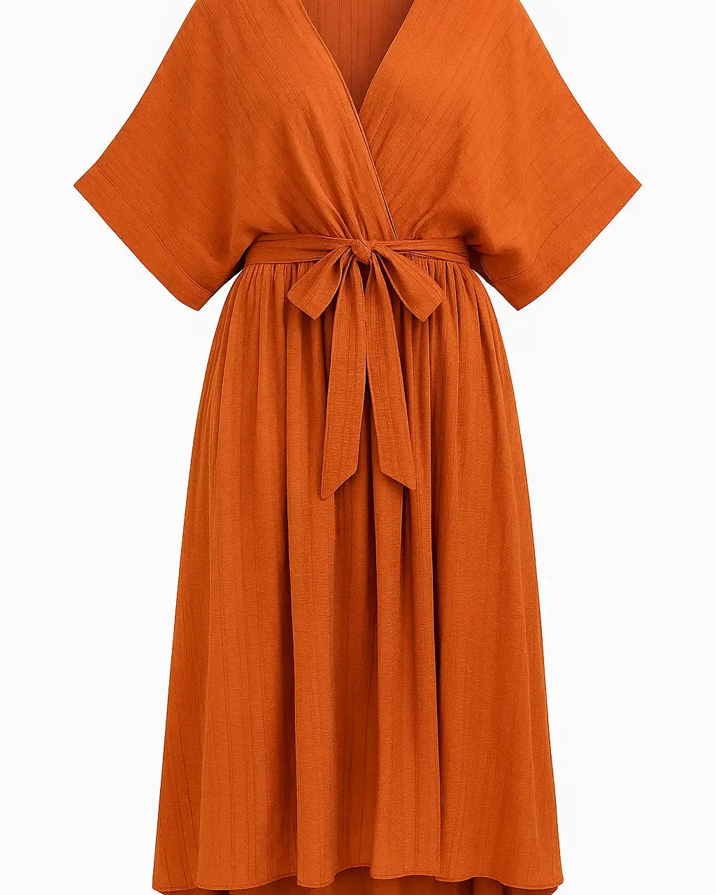 Abito con manica kimono, scollo a V incrociato e fusciacca in vita Unica by Dorabella Ruggine-Taglia-Unica-Curvy-fino-alla-54