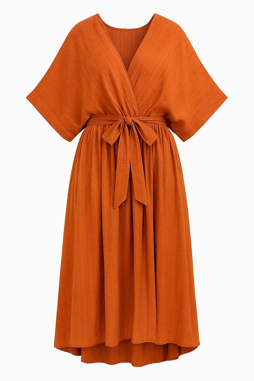 Abito con manica kimono, scollo a V incrociato e fusciacca in vita Unica by Dorabella Ruggine-Taglia-Unica-Curvy-fino-alla-54