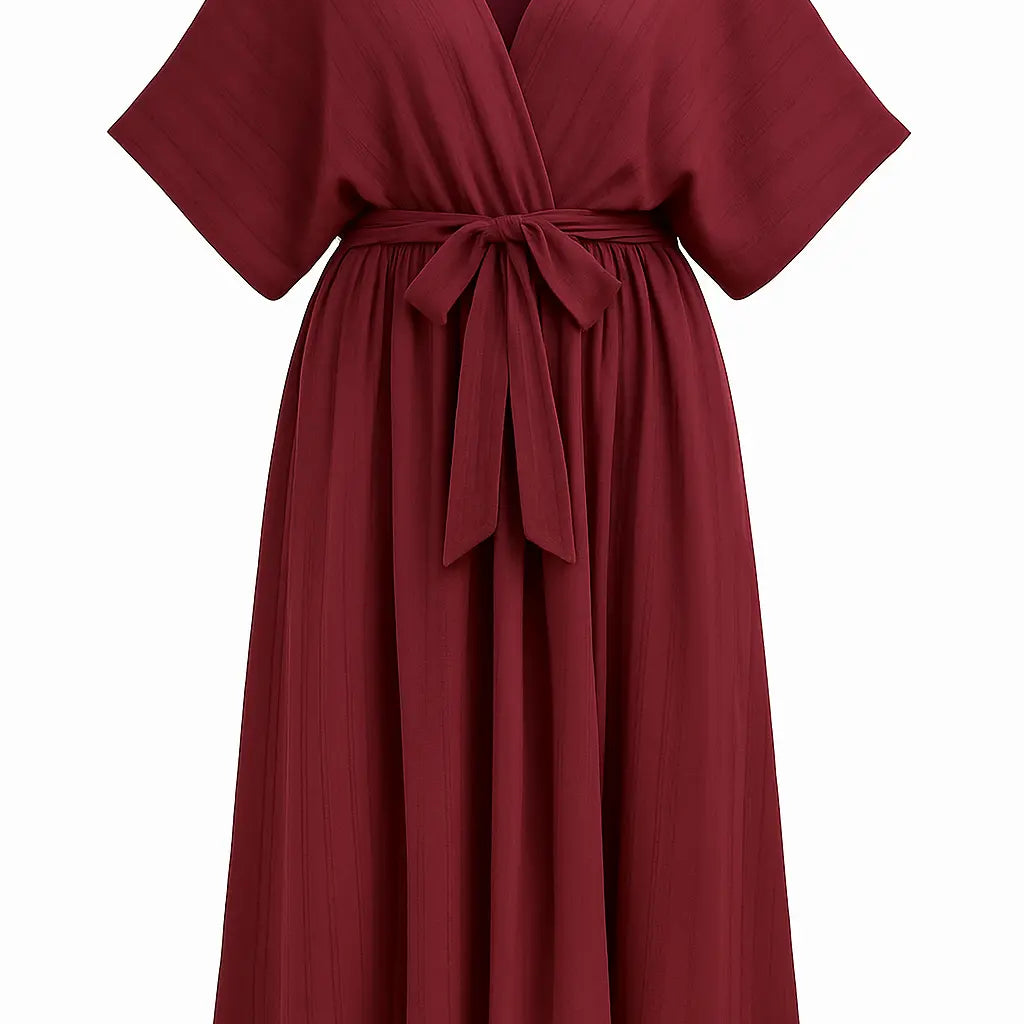 Abito con manica kimono, scollo a V incrociato e fusciacca in vita Unica by Dorabella Rosso-India-Taglia-Unica-Curvy-fino-alla-54