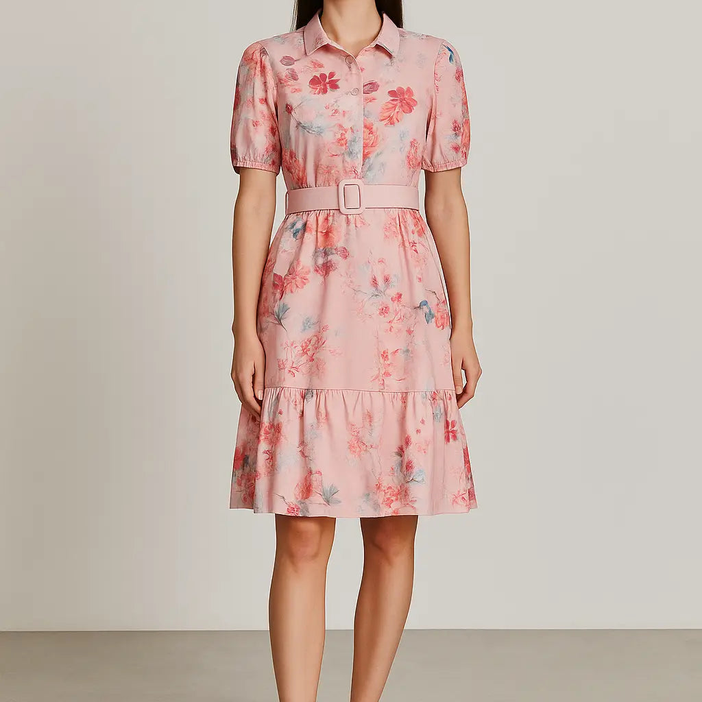 Abito con maniche a palloncino e cintura fantasia floreale Unica by Dorabella