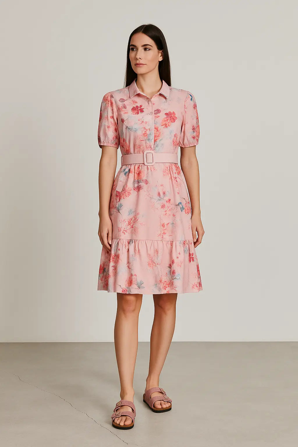 Abito con maniche a palloncino e cintura fantasia floreale Unica by Dorabella