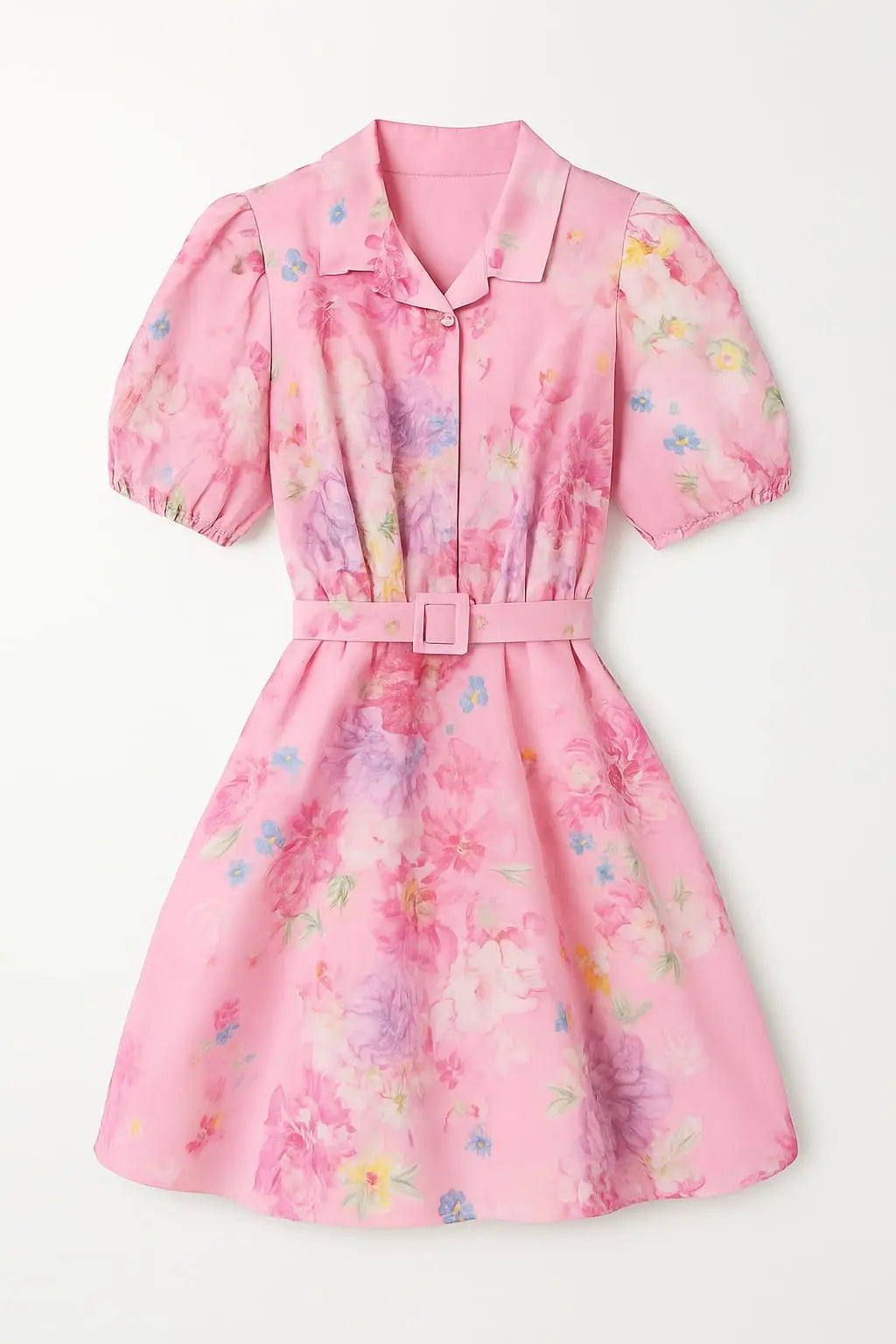 Abito con maniche a palloncino e cintura fantasia floreale Unica by Dorabella Magenta-Taglia-Unica-Curvy-fino-alla-54