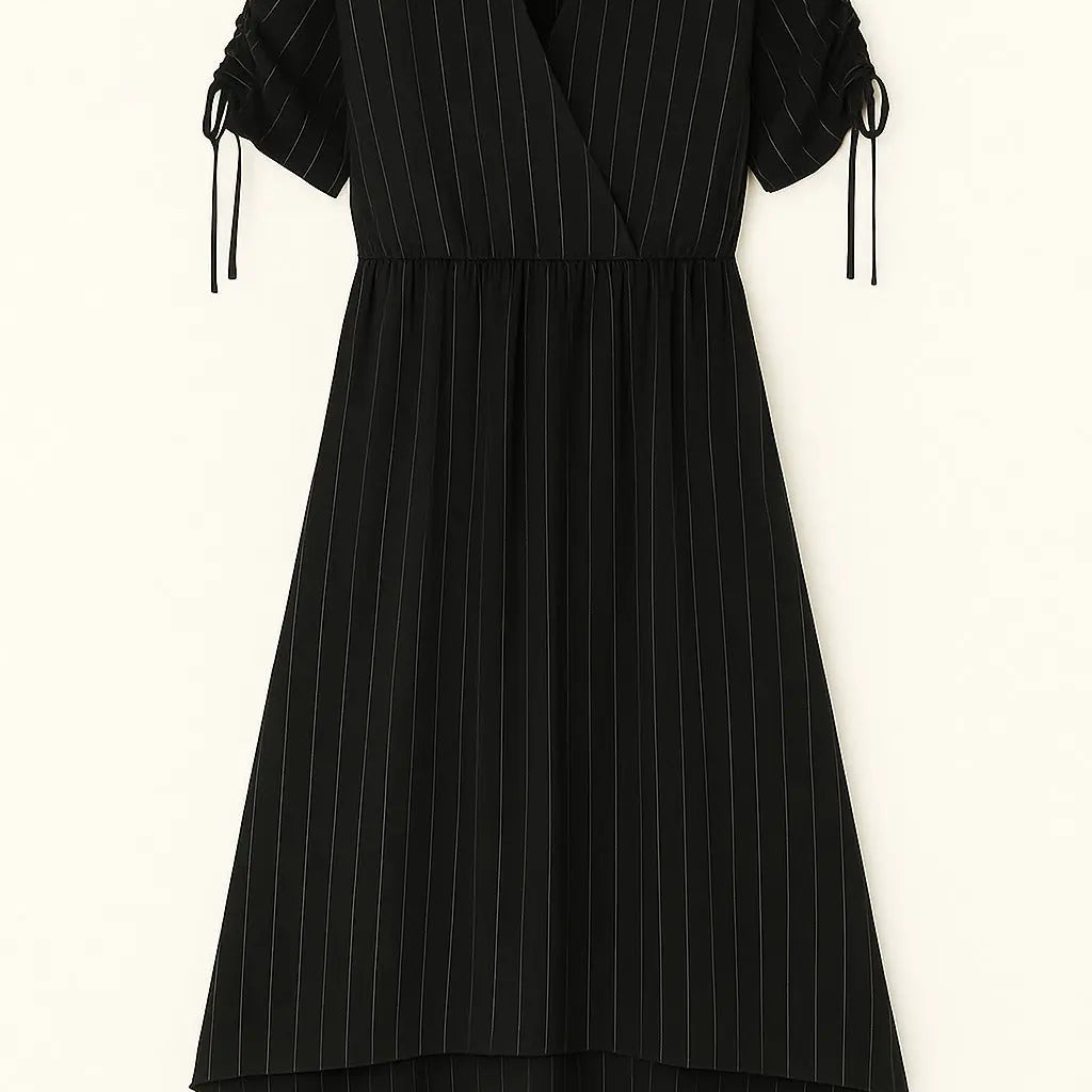 Abito con taglio in vita elastico e arriccio con coulisse sulle spalle Unica by Dorabella Nero-Taglia-Unica-Curvy-fino-alla-54