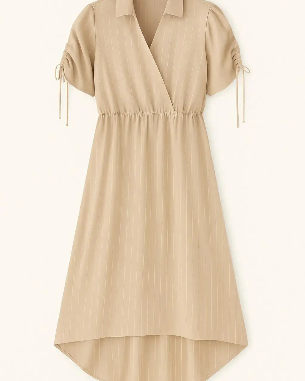 Abito con taglio in vita elastico e arriccio con coulisse sulle spalle Unica by Dorabella Beige-Taglia-Unica-Curvy-fino-alla-54