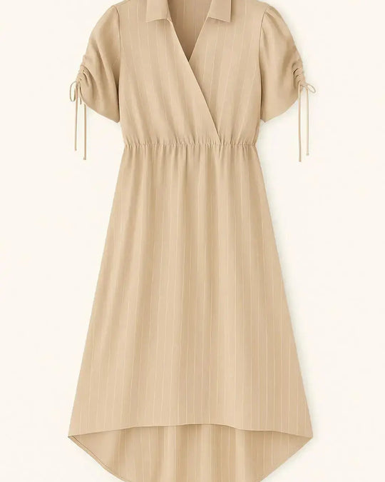 Abito con taglio in vita elastico e arriccio con coulisse sulle spalle Unica by Dorabella Beige-Taglia-Unica-Curvy-fino-alla-54