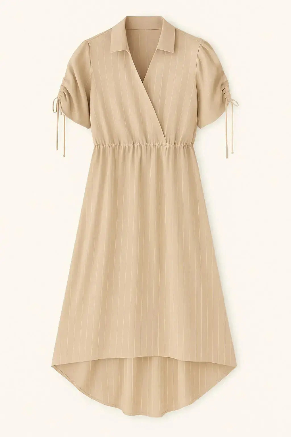 Abito con taglio in vita elastico e arriccio con coulisse sulle spalle Unica by Dorabella Beige-Taglia-Unica-Curvy-fino-alla-54