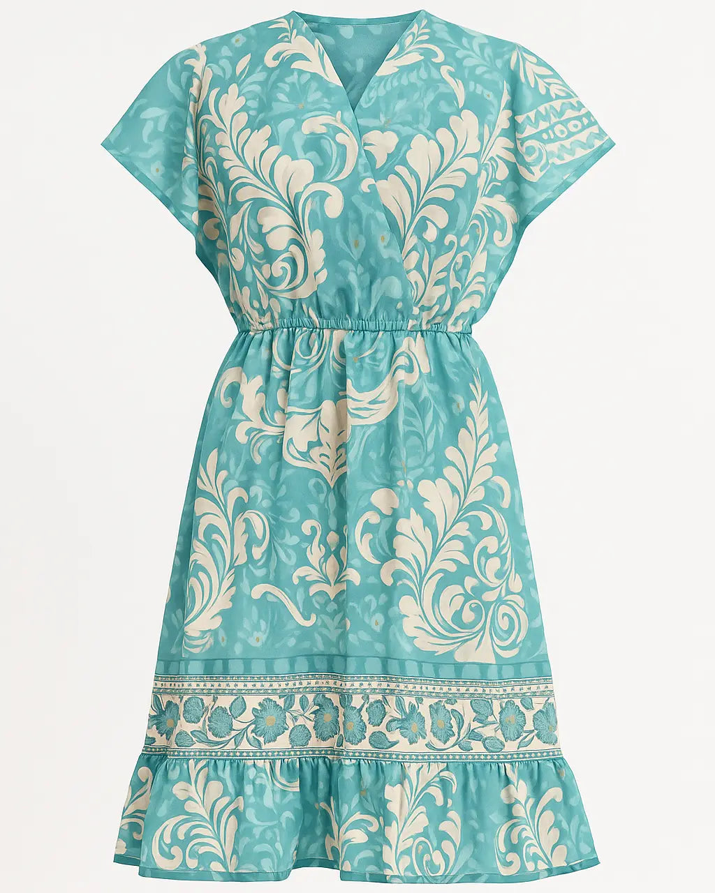 Abito corto con scollo a "V" e balza sul fondo DORABELLA