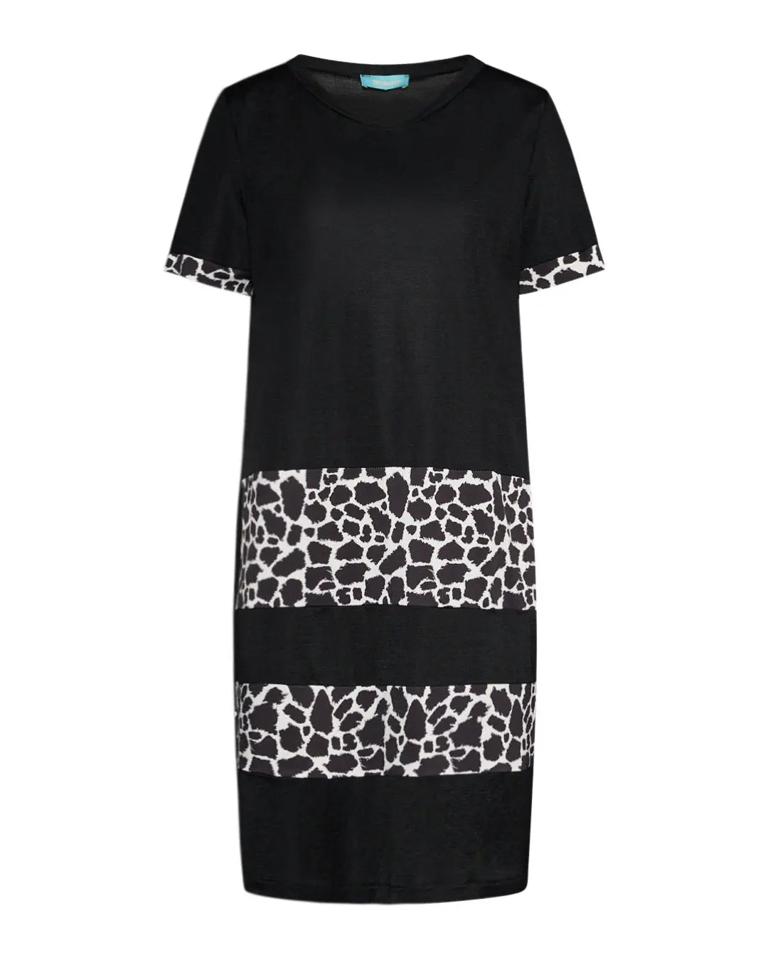 Abito dritto a maniche corte in misto viscosa con pannelli in jersey elasticizzato con fantasia mult NERO DORABELLA XXL