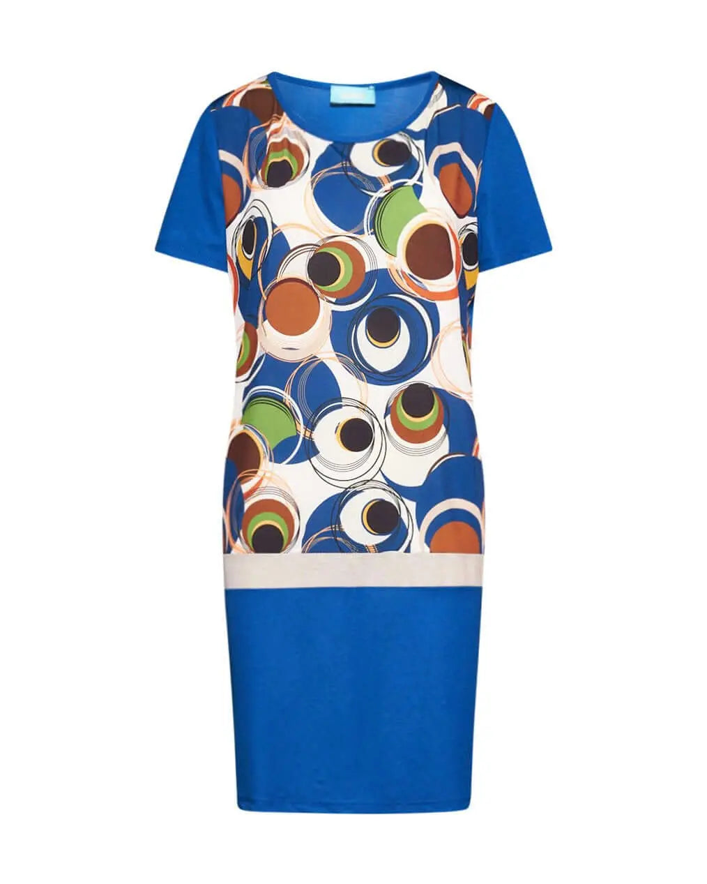 Abito dritto a maniche corte in misto viscosa con pannello in jersey elasticizzato con fantasia opti CIELO DORABELLA XXL