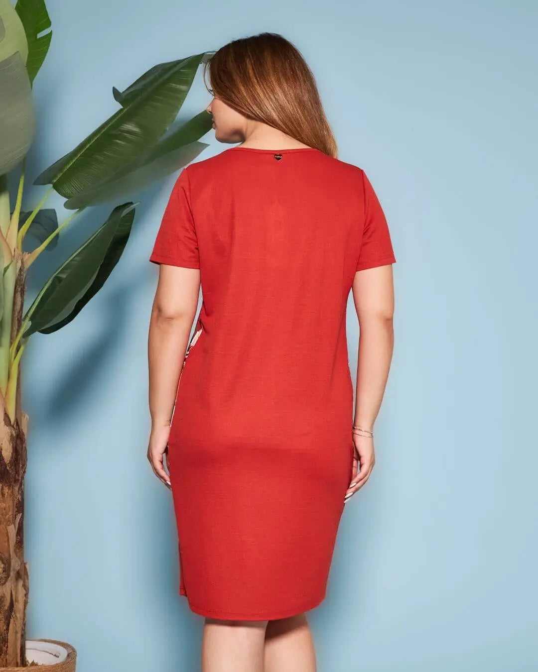 Abito dritto a maniche corte in misto viscosa con pannello in jersey elasticizzato con fantasia opti INDIA DORABELLA