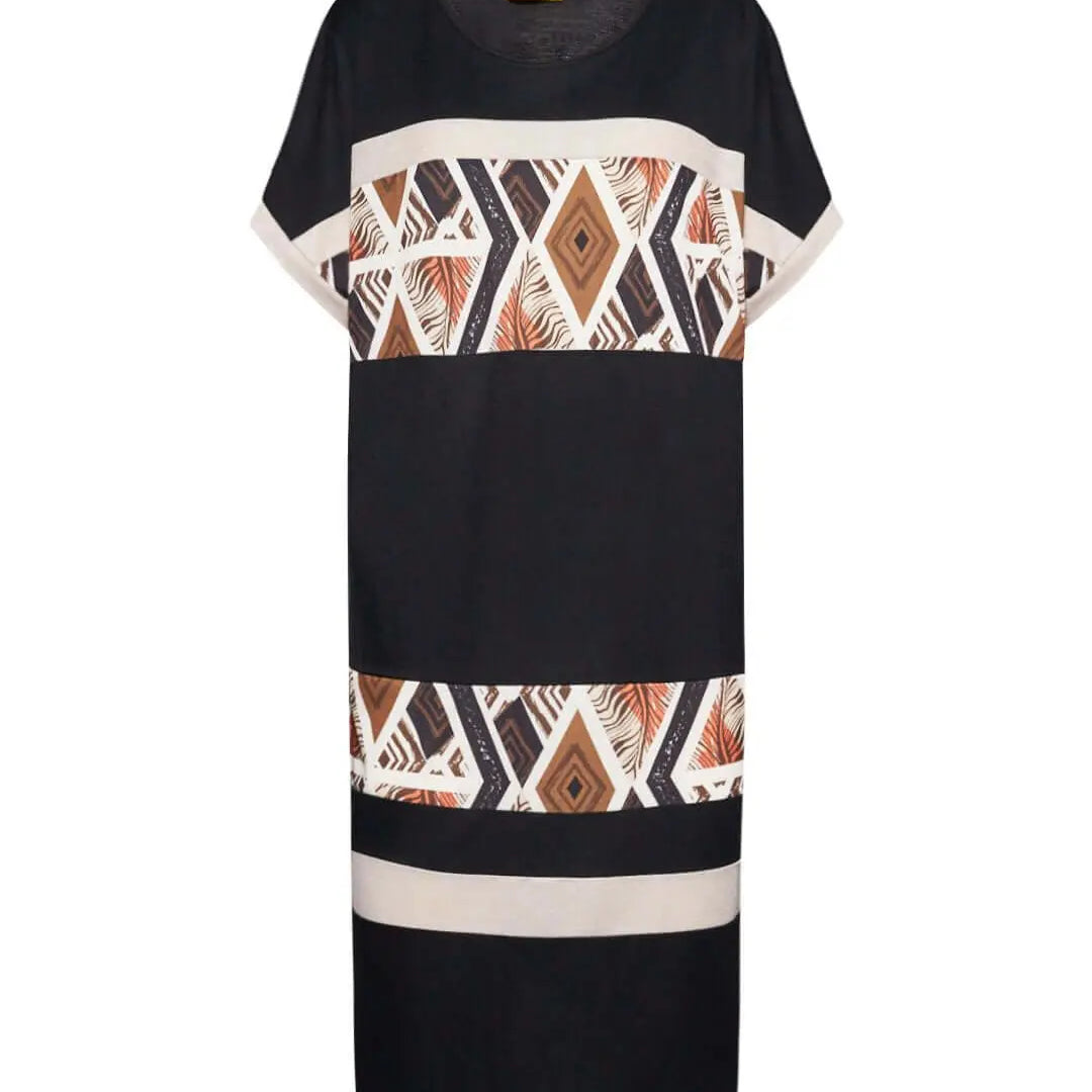 Abito dritto in misto viscosa con pannelli in jersey elasticizzato con fantasia multicolore e manich ARANCIO DORABELLA PIU' 47