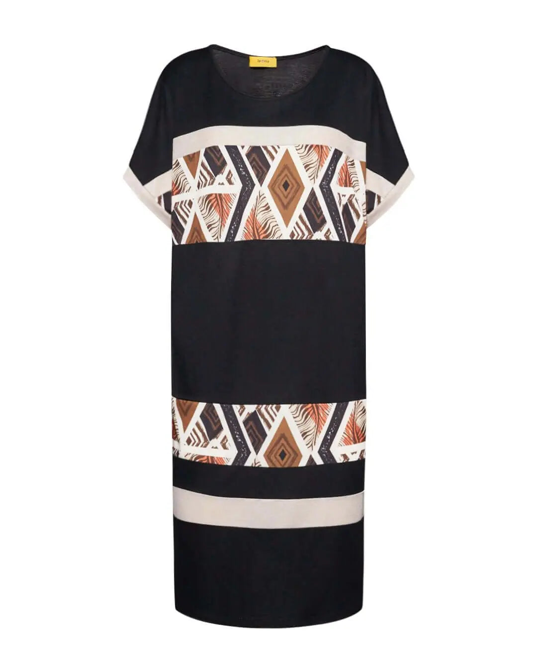 Abito dritto in misto viscosa con pannelli in jersey elasticizzato con fantasia multicolore e manich ARANCIO DORABELLA PIU' 47