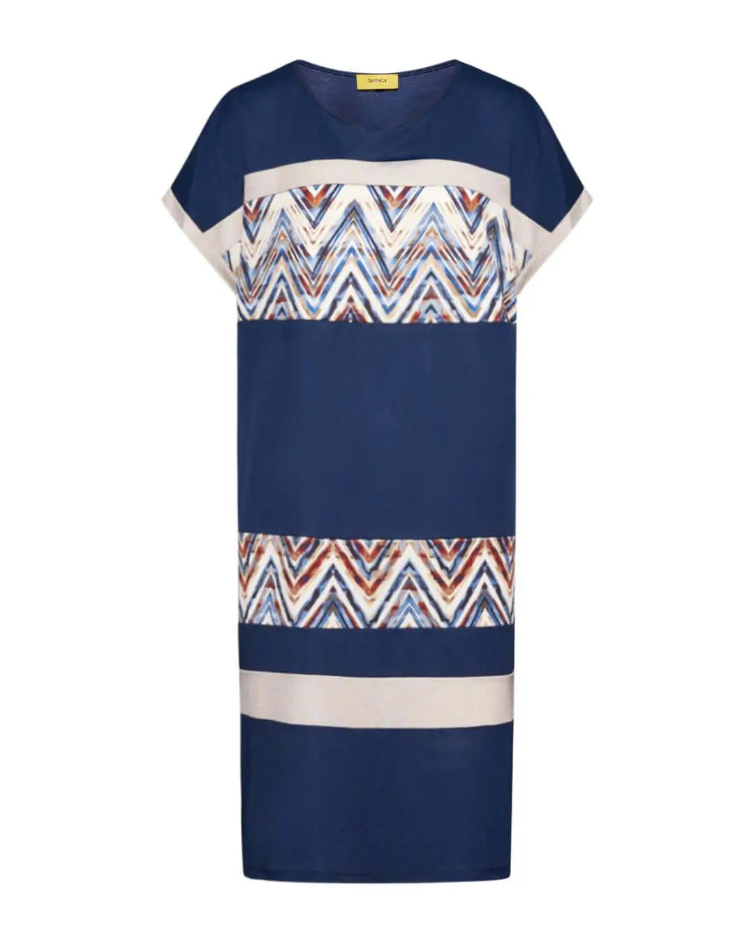 Abito dritto in misto viscosa con pannelli in jersey elasticizzato con fantasia multicolore e manich DENIM DORABELLA PIU' 47