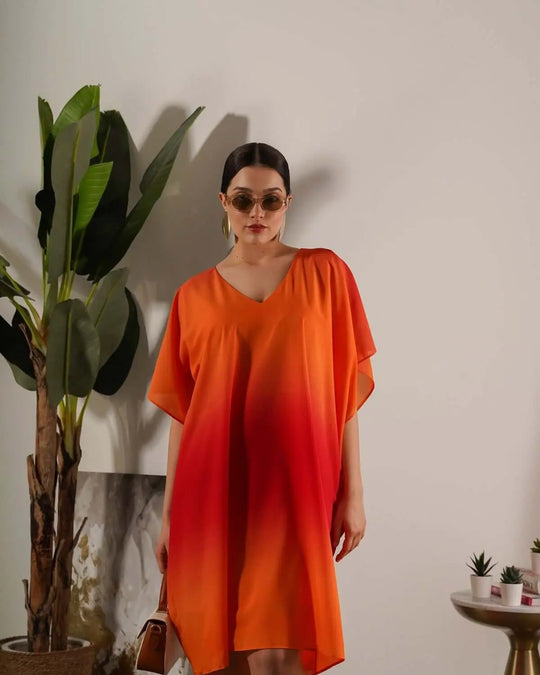 Abito effetto degradé con manica kimono e scollo a V ARANCIO DORABELLA XXL