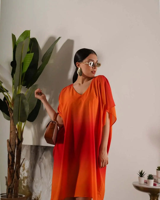 Abito effetto degradé con manica kimono e scollo a V ARANCIO DORABELLA