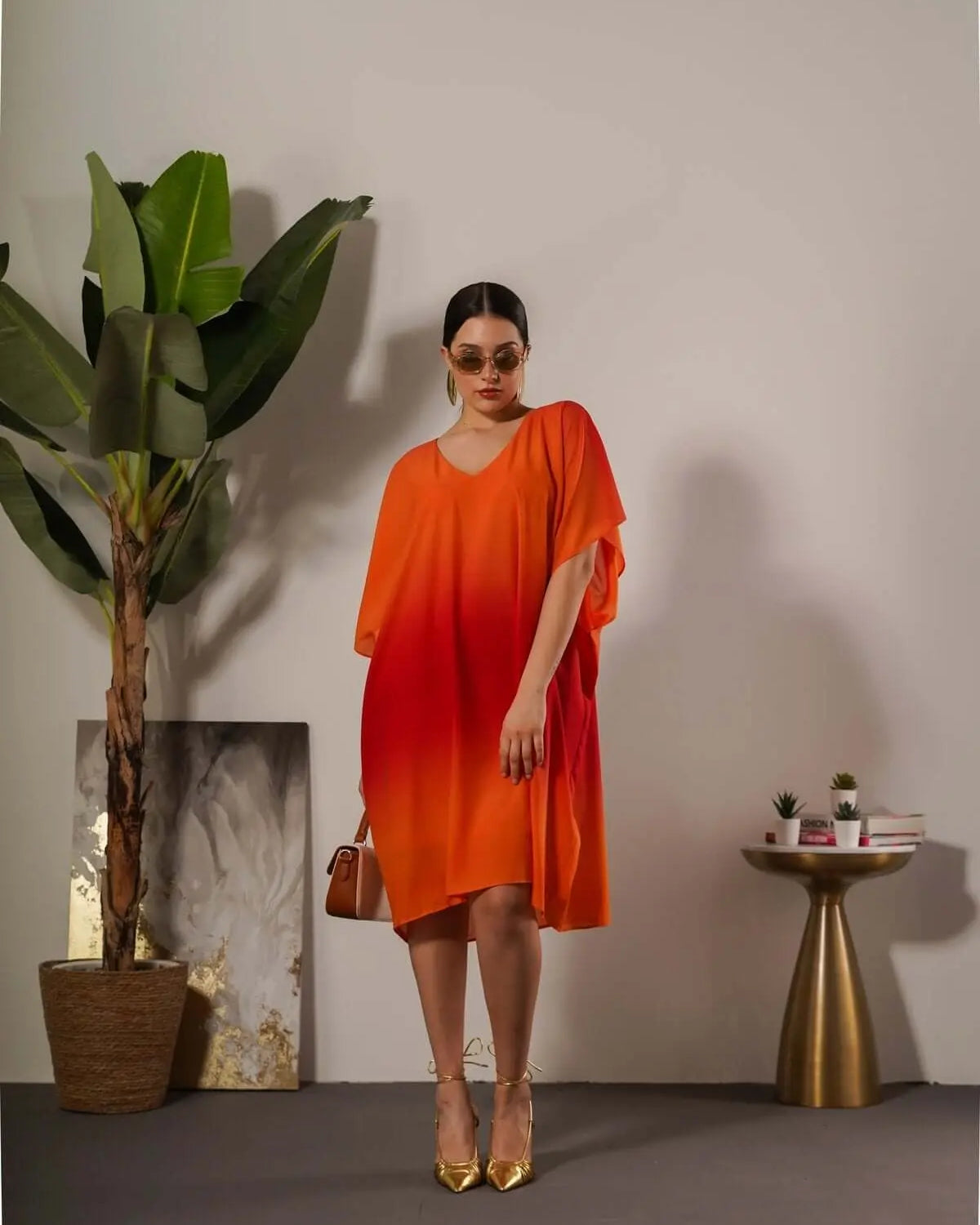 Abito effetto degradé con manica kimono e scollo a V ARANCIO DORABELLA