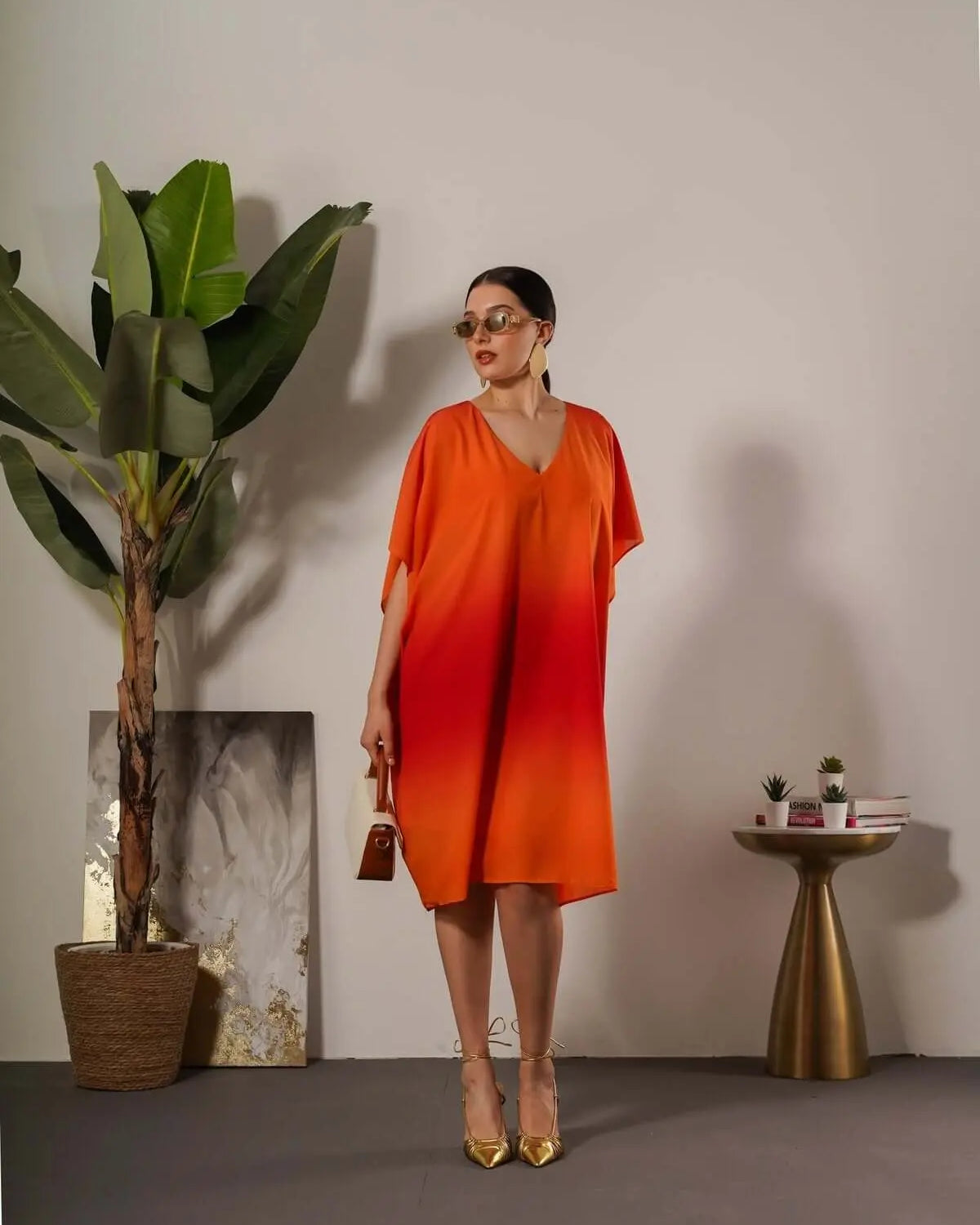 Abito effetto degradé con manica kimono e scollo a V ARANCIO DORABELLA