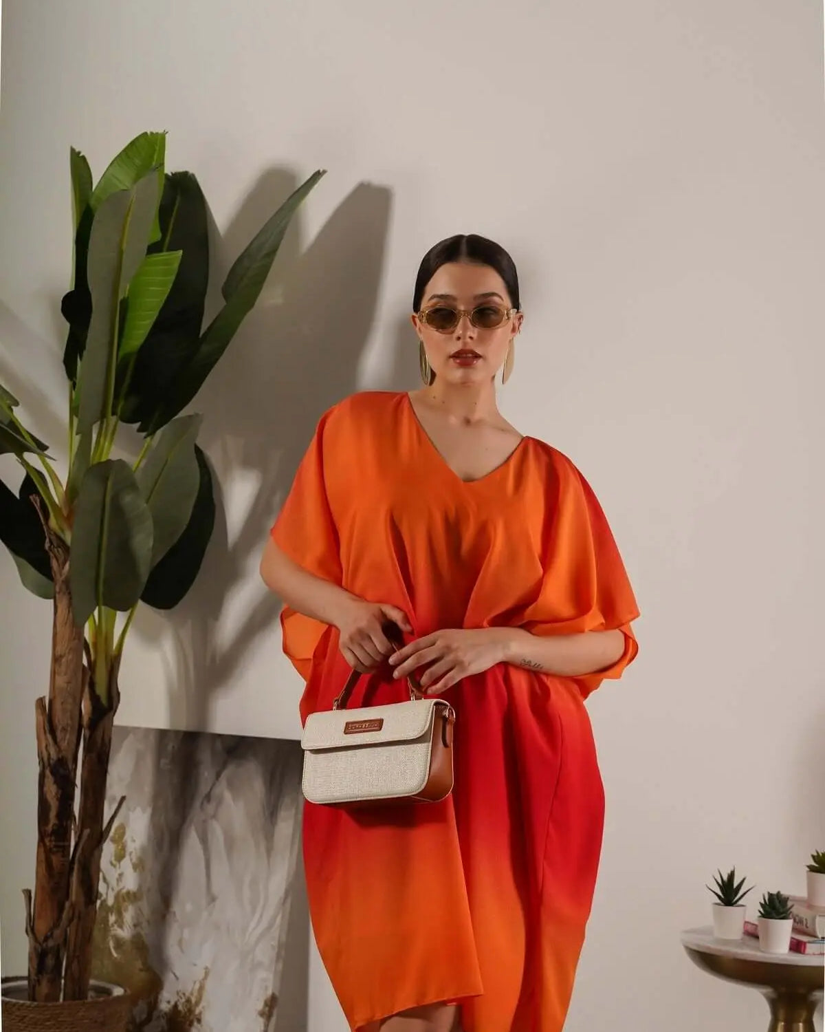 Abito effetto degradé con manica kimono e scollo a V ARANCIO DORABELLA