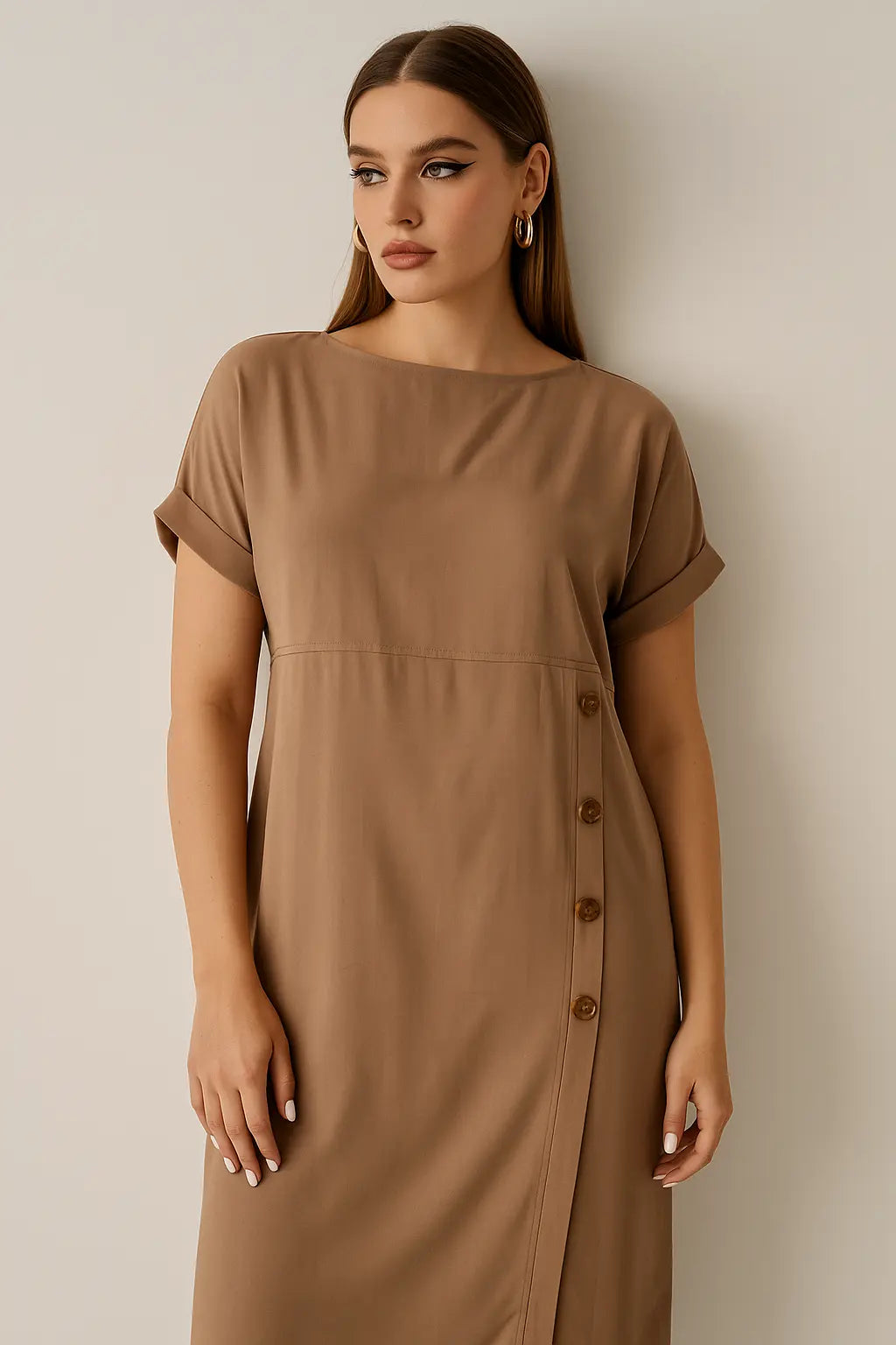 Abito girocollo con dettaglio bottoni frontali in viscosa DORABELLA PIU'