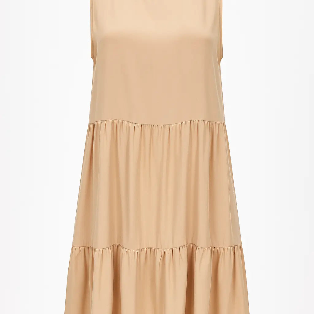 Abito girocollo midi con due balze in viscosa DORABELLA Beige-XXL