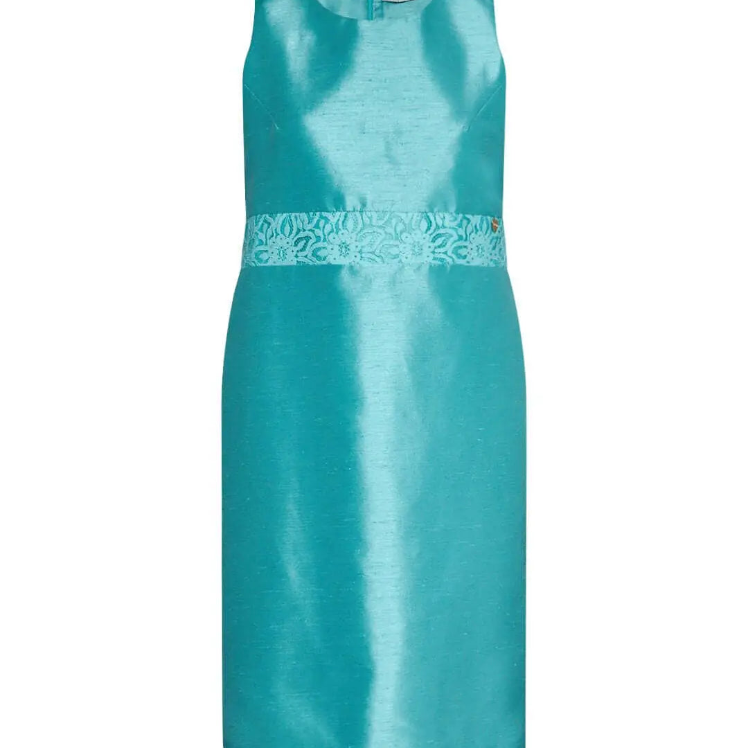 Abito giromanica a tubino in shantung con inserto in pizzo in vita ACQUA DORABELLA COUTURE XXL