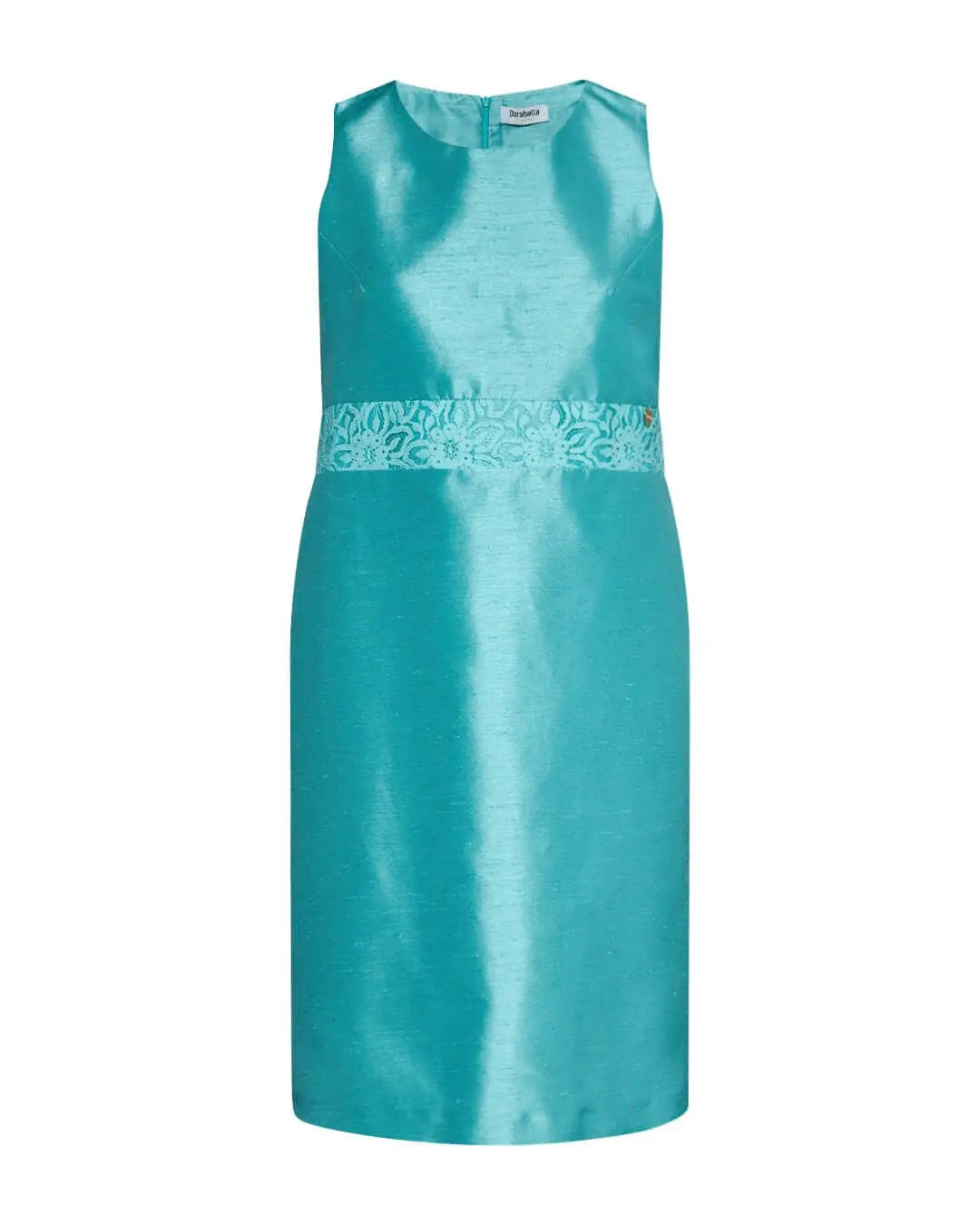 Abito giromanica a tubino in shantung con inserto in pizzo in vita ACQUA DORABELLA COUTURE XXL