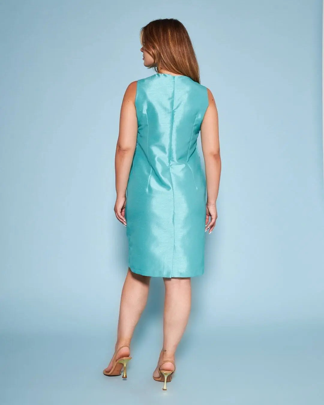 Abito giromanica a tubino in shantung con inserto in pizzo in vita ACQUA DORABELLA COUTURE