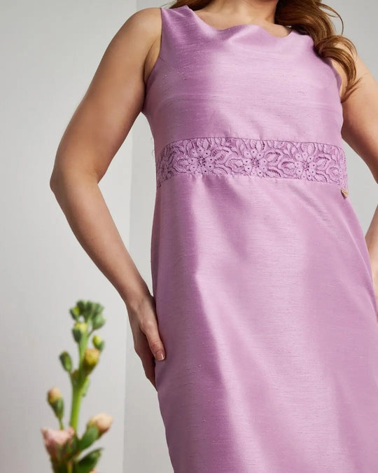 Abito giromanica a tubino in shantung con inserto in pizzo in vita CICLAMINO DORABELLA COUTURE