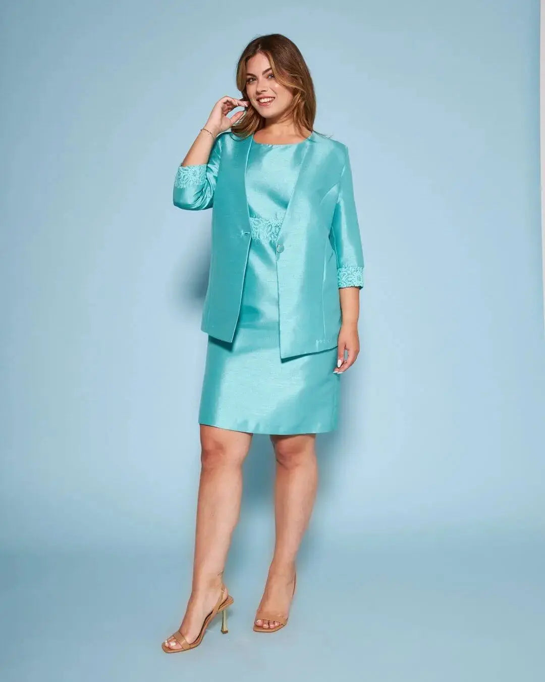 Abito giromanica a tubino in shantung con inserto in pizzo in vita DORABELLA COUTURE