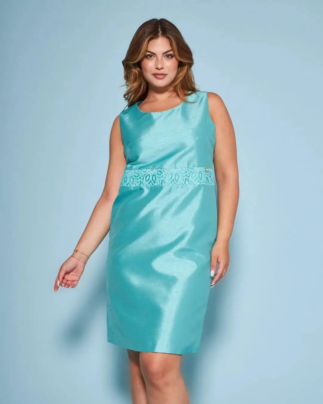 Abito giromanica a tubino in shantung con inserto in pizzo in vita DORABELLA COUTURE