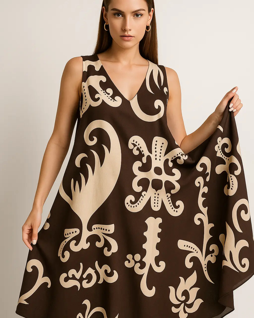 Abito giromanica con scollo a V fantasia Unica by Dorabella