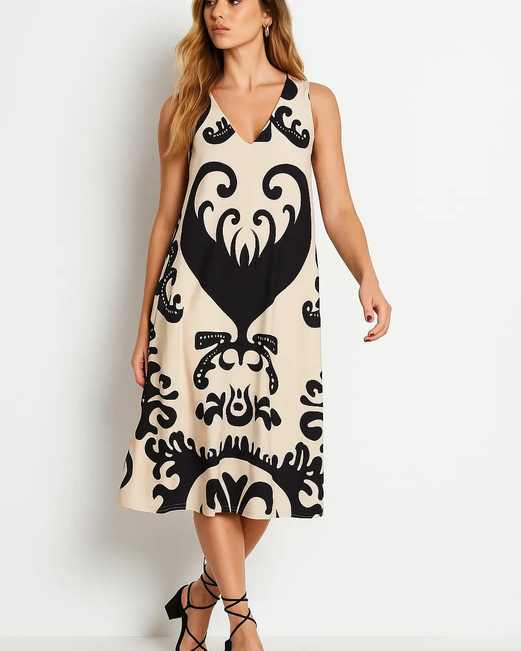 Abito giromanica con scollo a V fantasia Unica by Dorabella