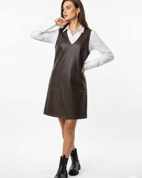 Abito in eco pelle con scollo a V DORABELLA