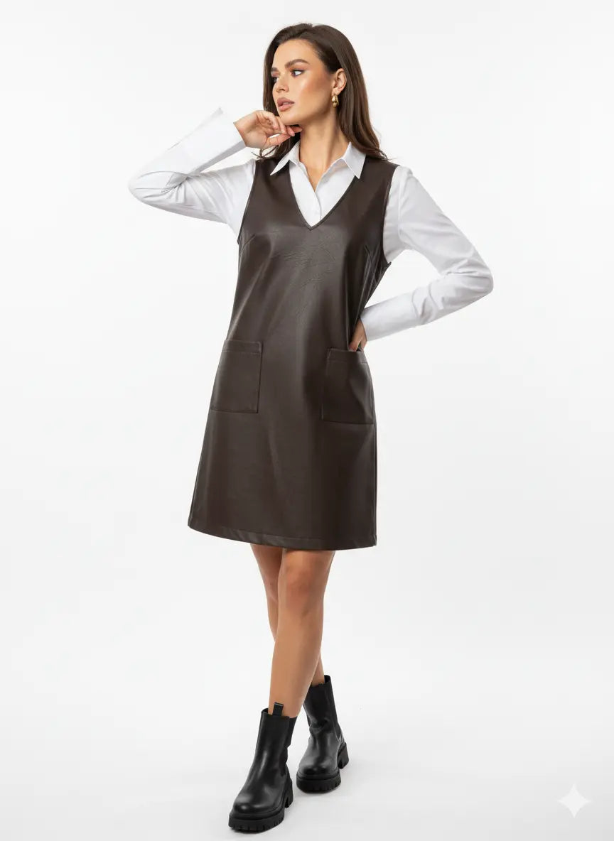 Abito in eco pelle con scollo a V DORABELLA