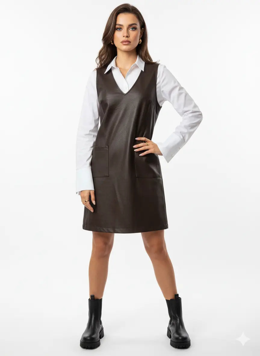 Abito in eco pelle con scollo a V DORABELLA