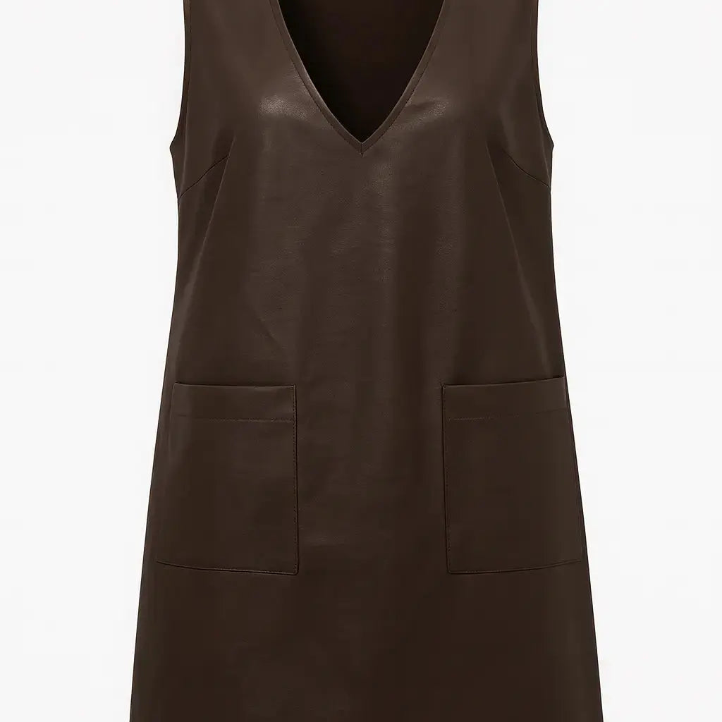 Abito in eco pelle con scollo a V DORABELLA XL / Cioccolato