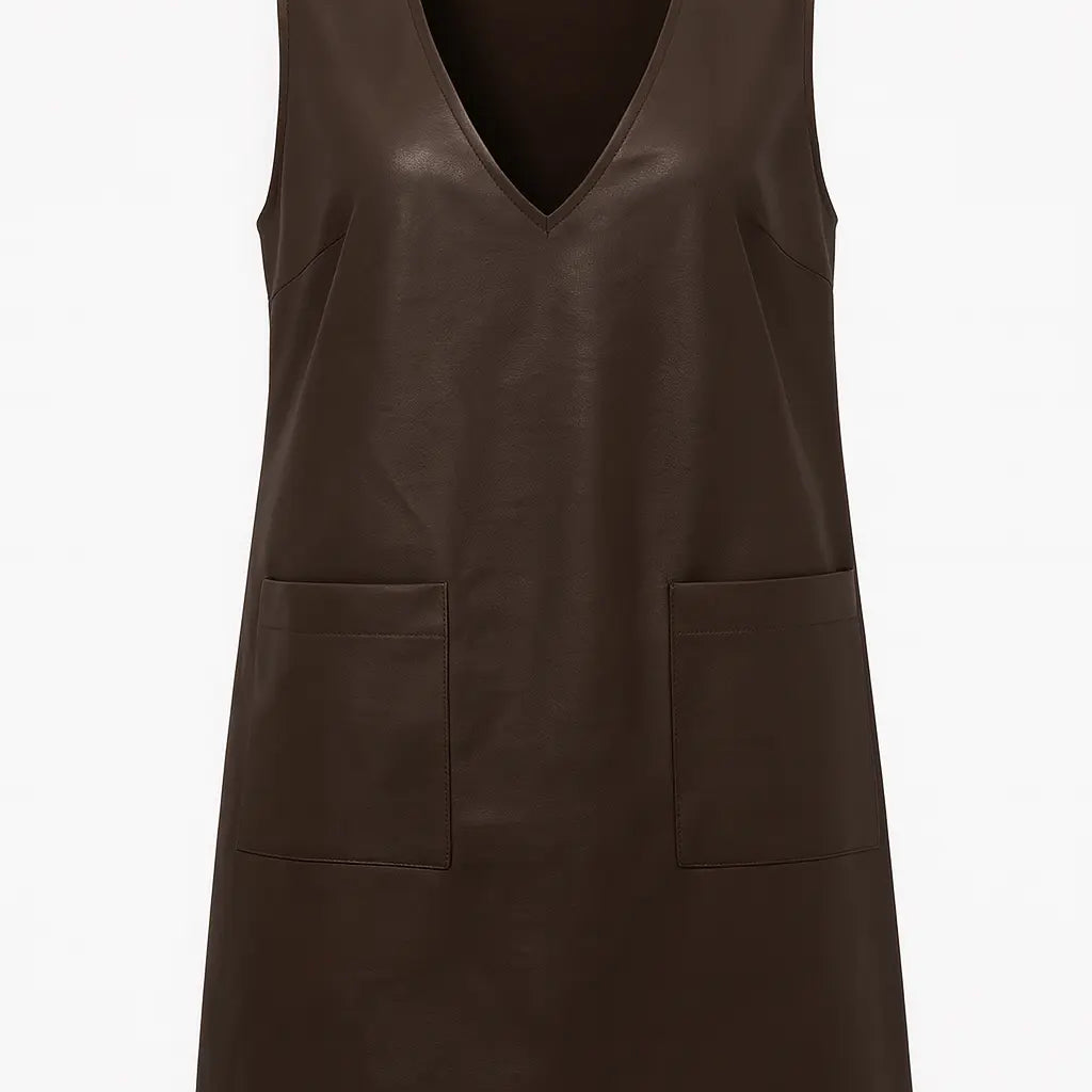 Abito in eco pelle con scollo a V DORABELLA XL / Cioccolato