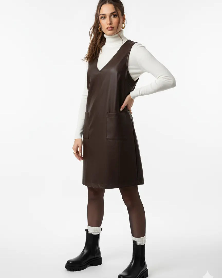 Abito in eco pelle con scollo a V DORABELLA