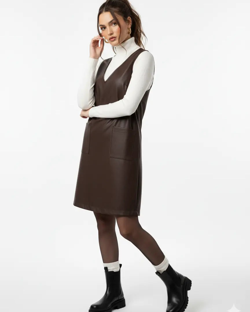 Abito in eco pelle con scollo a V DORABELLA