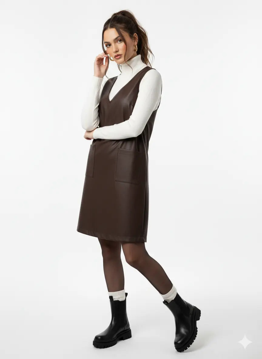 Abito in eco pelle con scollo a V DORABELLA