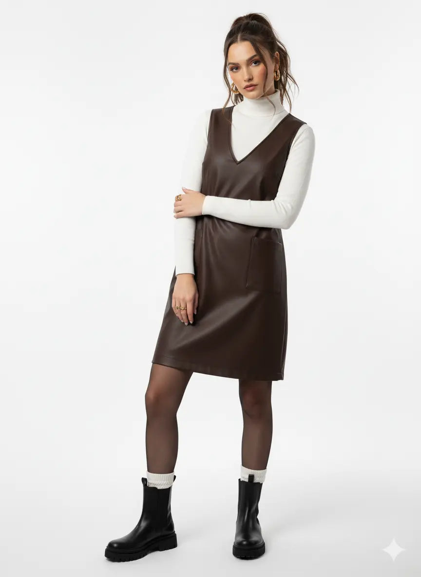 Abito in eco pelle con scollo a V DORABELLA