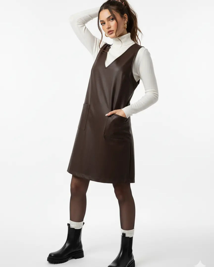 Abito in eco pelle con scollo a V DORABELLA