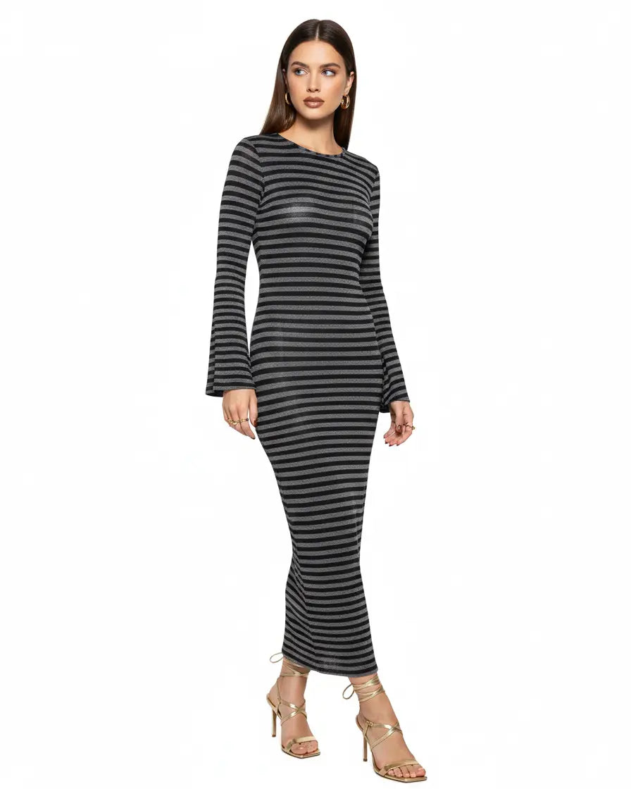 Abito in maglia righe ANTRACITE-NERO IRONICA