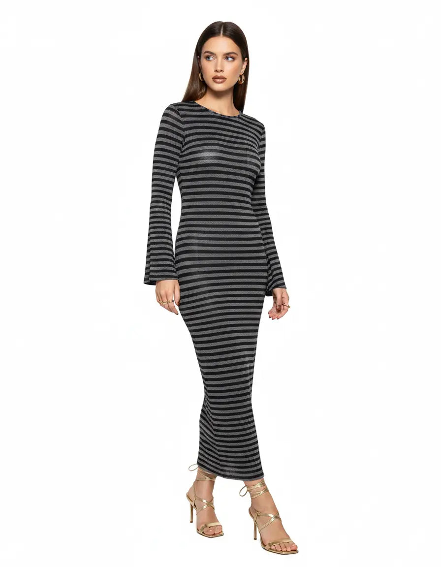 Abito in maglia righe ANTRACITE-NERO IRONICA